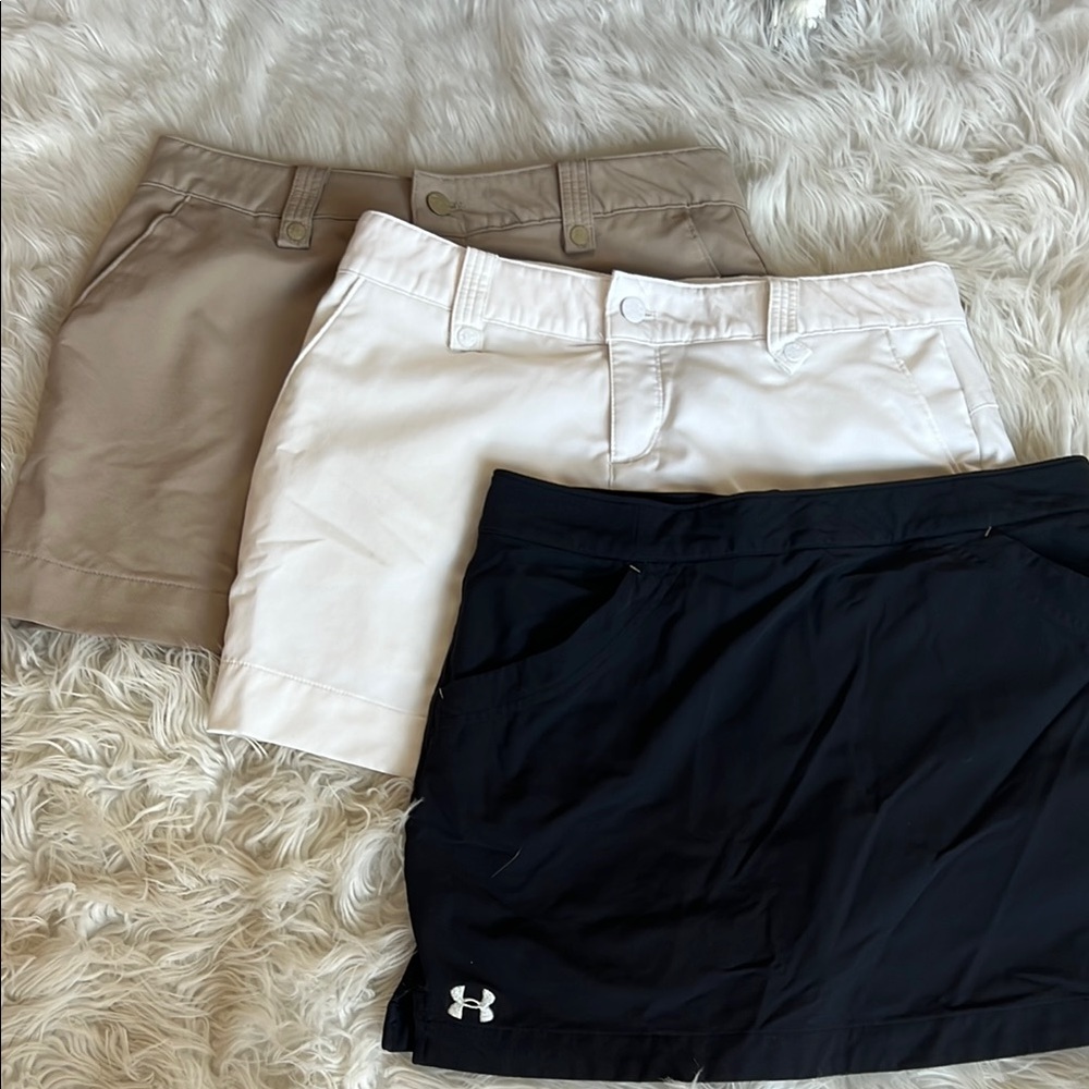 Under Armour Black, Khaki, and White Skorts Athletic Performance- golf